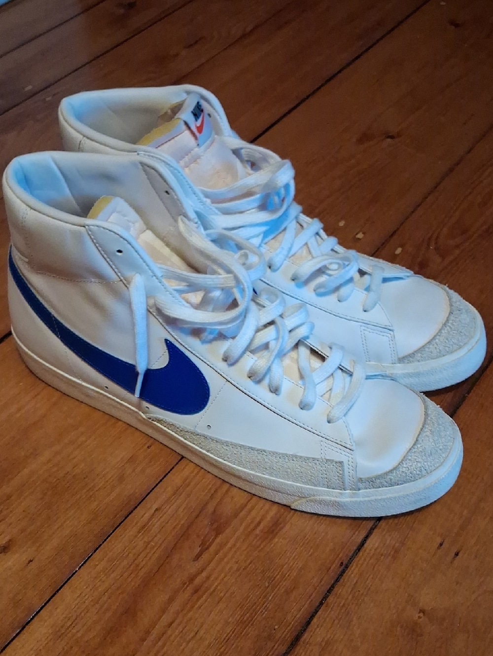 Nike Men’s Blazers White High-Top Sneakers with Blue Swoosh